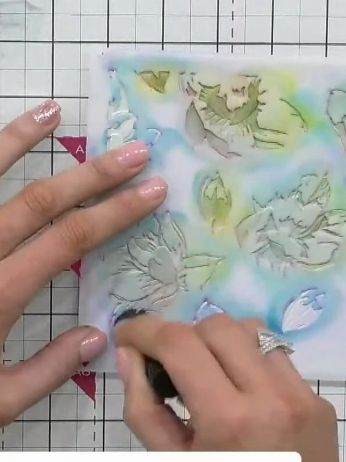 Step 4: If desired, apply the third stencil section using a complementary colour ink. Blend the ink over the stencil t