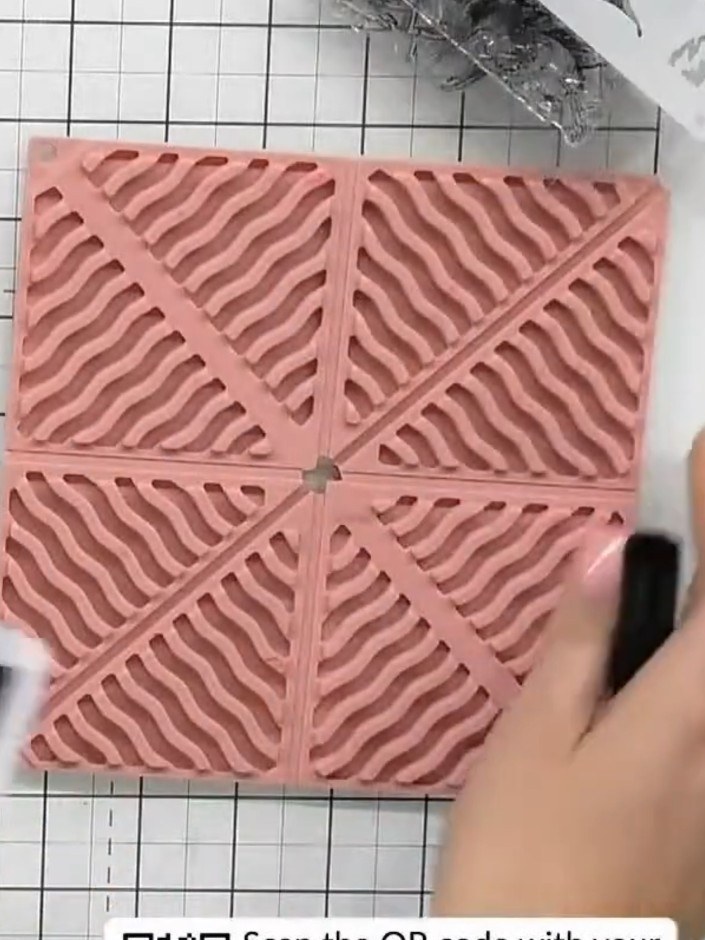 Step 1: Place stencil number one on your white cardstock. Apply purple ink through the stencil using an ink pad or ble