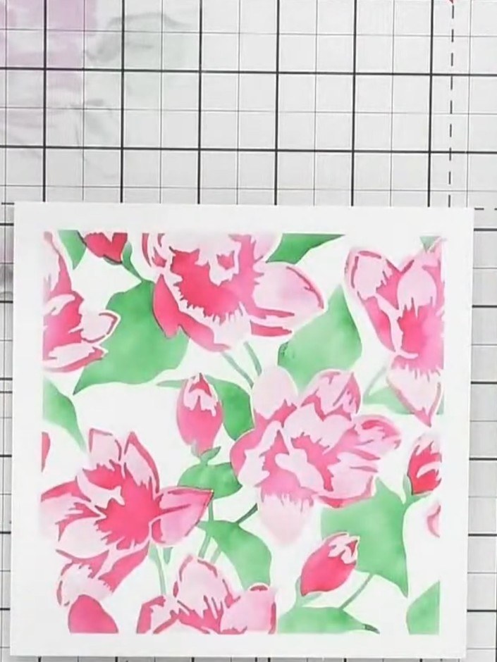 Tarjeta de magnolias por capas Quattro D con esténciles, sellos y embossing - the finished project