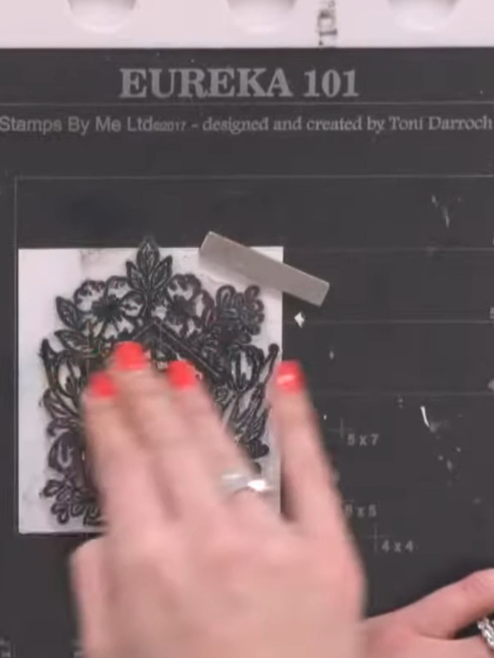 Step 1: Stamp the house design three times onto white card stock using black ink. Ensure each stamped image is clear a