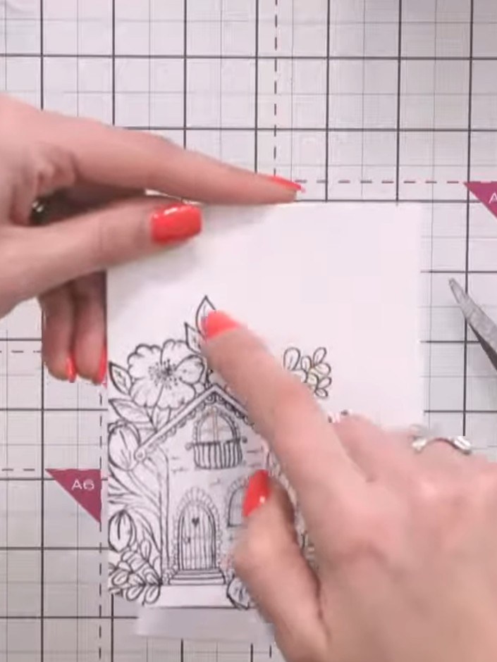 Step 3: Using small scissors, carefully fussy cut around the entire stamped design, taking care not to cut through the