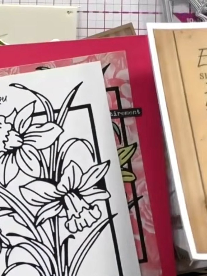 Step 6: For a flat card design, use the daffodil stencils to create layered images without die-cutting. Layer the sten