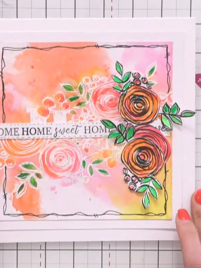 Step 10: Step back and assess your finished card. Add any final touches of sparkle or embellishments as desired to comp