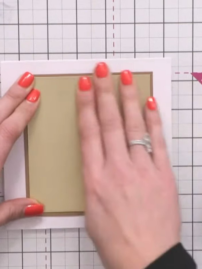 Step 6: Assemble your card base by adhering the craft card piece onto the gold card, then mount both onto your 6x6 inc