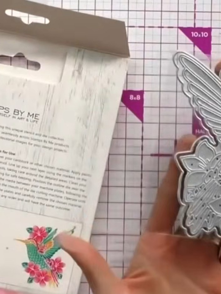 Step 1: Prepare your card stock and follow the six-stencil system numbered 1-6 on the back of the die. The system incl