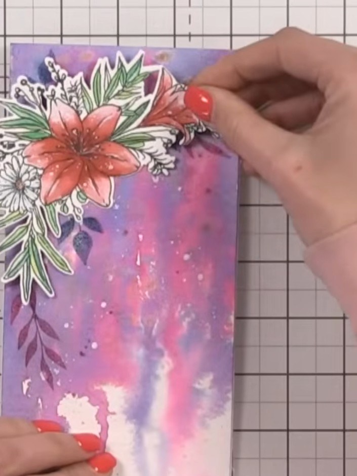 Step 11: Take your ink pad and run it along all four edges of the floral topper to create a defined border. This gives 