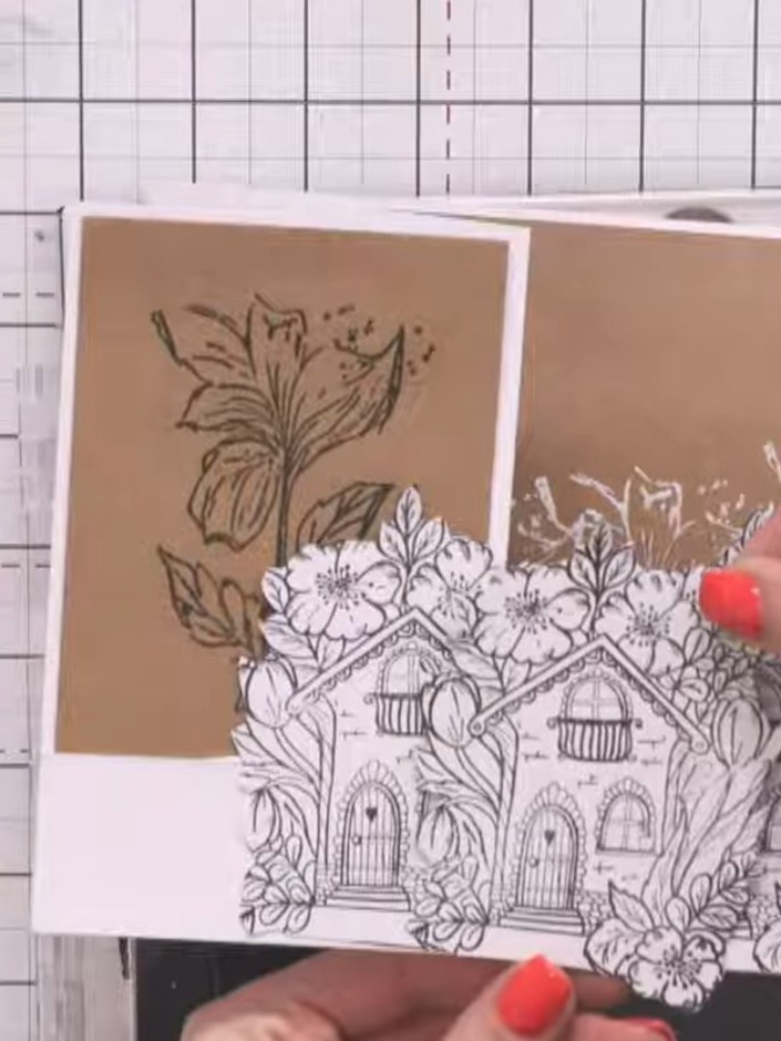 Step 14: Carefully cut away some of the flowers from behind one of the houses to create depth and perspective. This wil