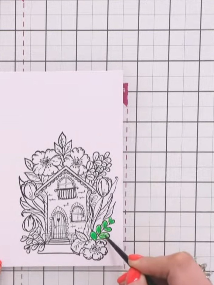 Step 3: Using the neon green watercolour from the Thirsty Brush Unlimited Watercolour Neon Collection, paint the flowe
