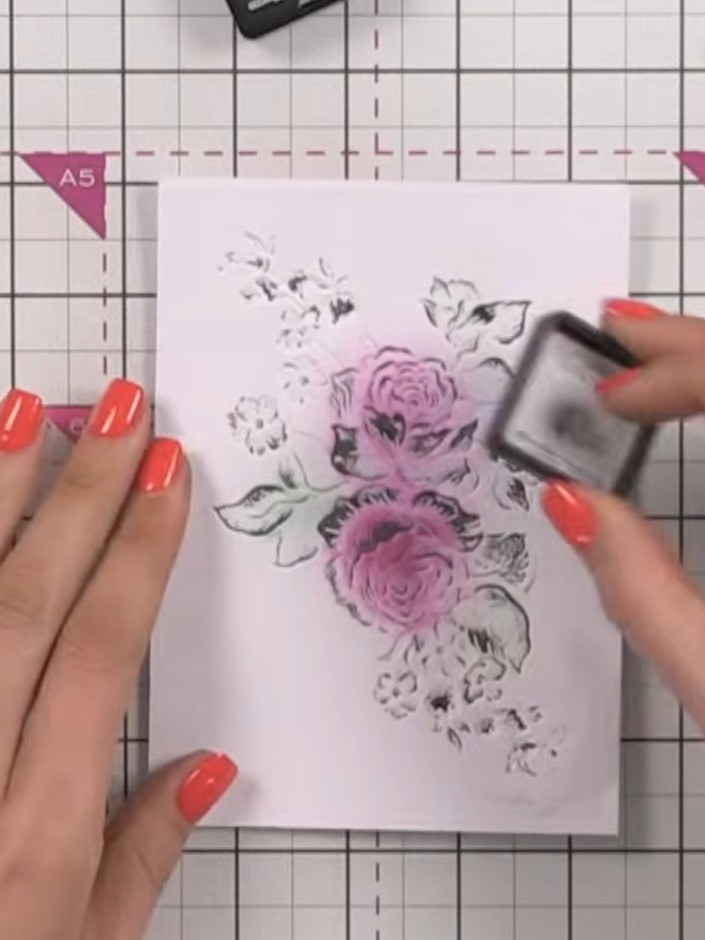 Step 1: Apply a sticky ink pad in your chosen colour to the raised areas of your embossing folder, dabbing it gently o