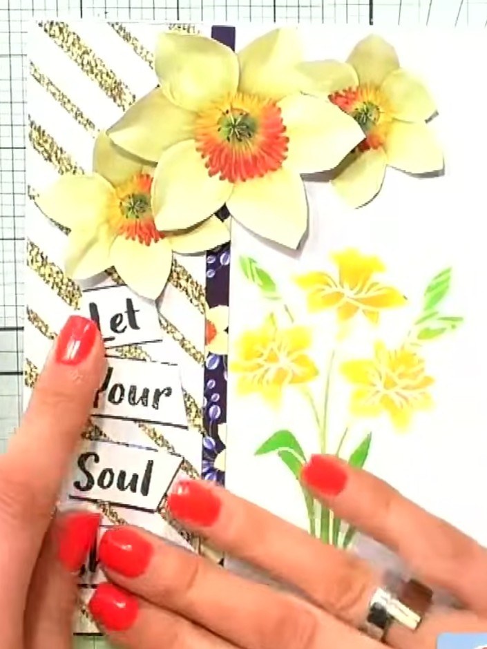 Step 8: Stamp a sentiment from the Sketched Florals stamp set, such as 'Let Your Soul Shine', onto the card base using