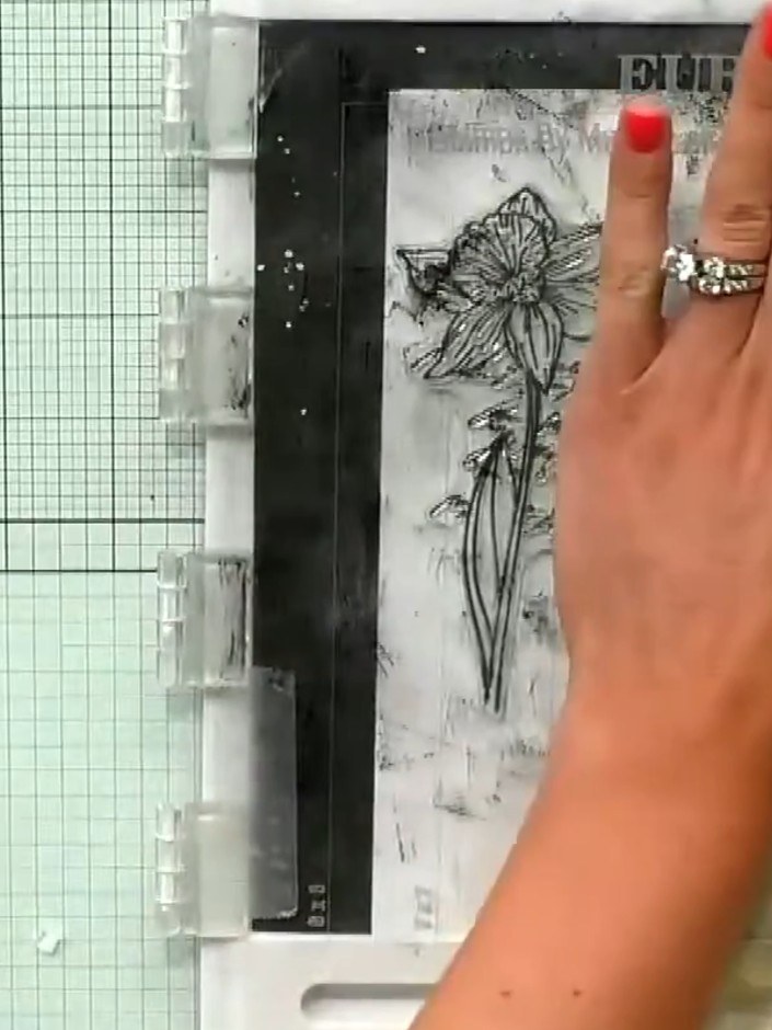 Step 1: Stamp the daffodil design from the Sketched Florals A5 stamp set onto white card using black ink. Position the