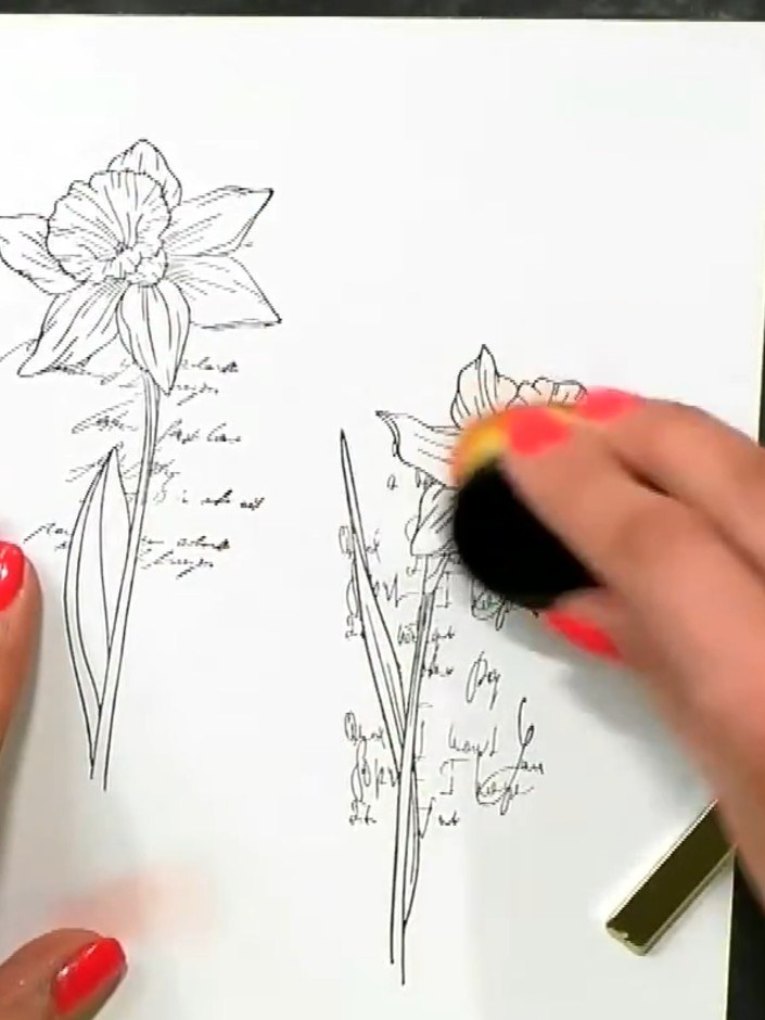 Step 3: Use a gel pen to add sparkle and detail to any areas of the stamped flowers where detail has been lost during 