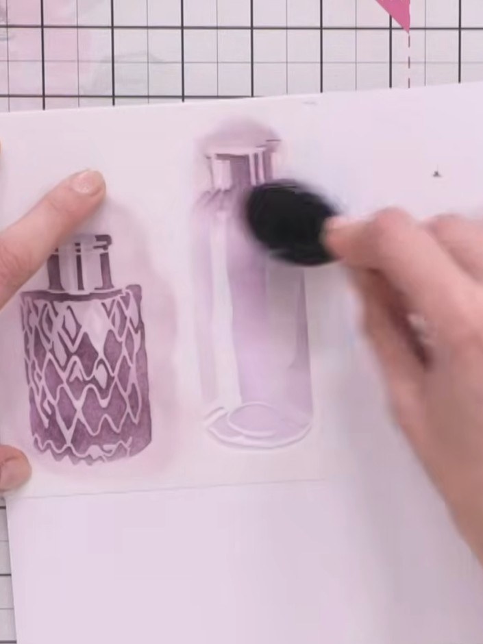 Step 7: Apply the third vase stencil over the middle bottle image. Use the blending brush to press firmly and create t