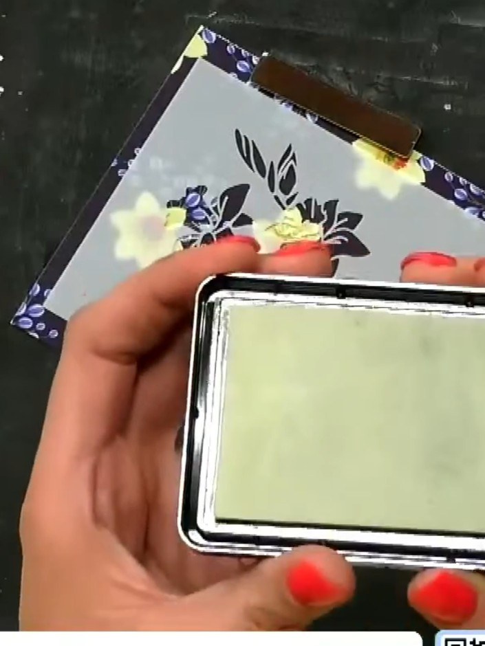 Step 3: Position the Hazy Days stencil over your card panel. Using a sticky ink pad, dab ink through the stencil openi