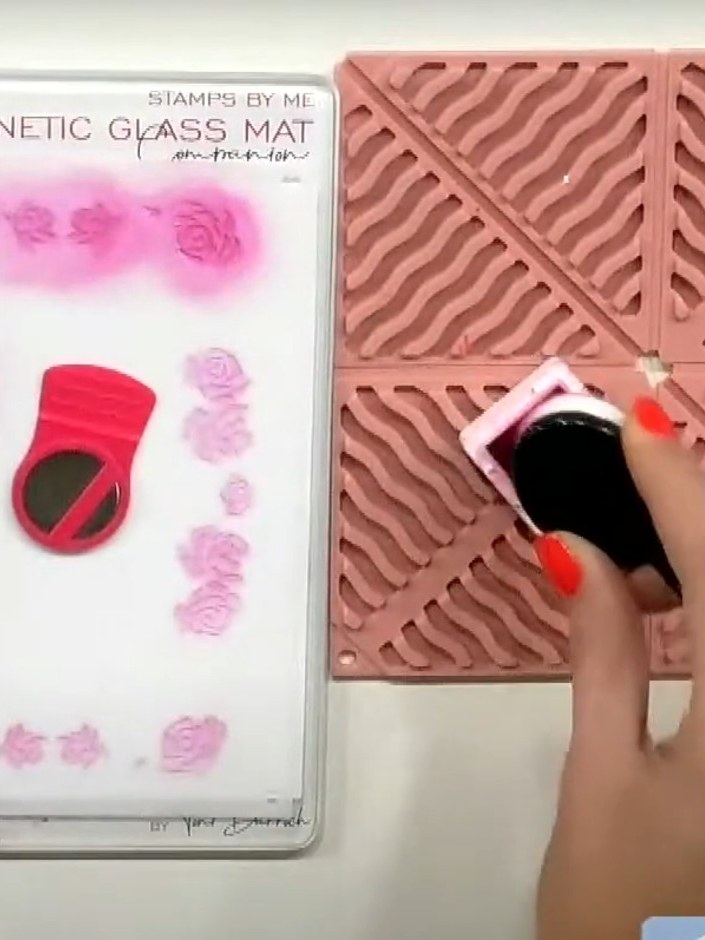 Step 3: Line up stencil number two using the heart registration marks and apply a darker purple or coordinating ink co