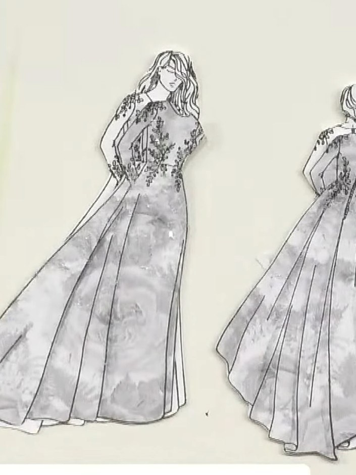 Step 4: Layer the patterned gown piece on top of the white stamped version, aligning carefully to ensure all edges mat
