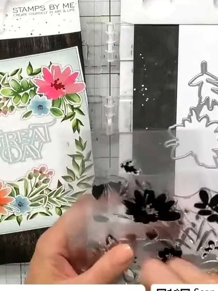 Step 1: Stamp the first layer (numbered 1) onto white cardstock using pink ink, ensuring the heart registration marks 