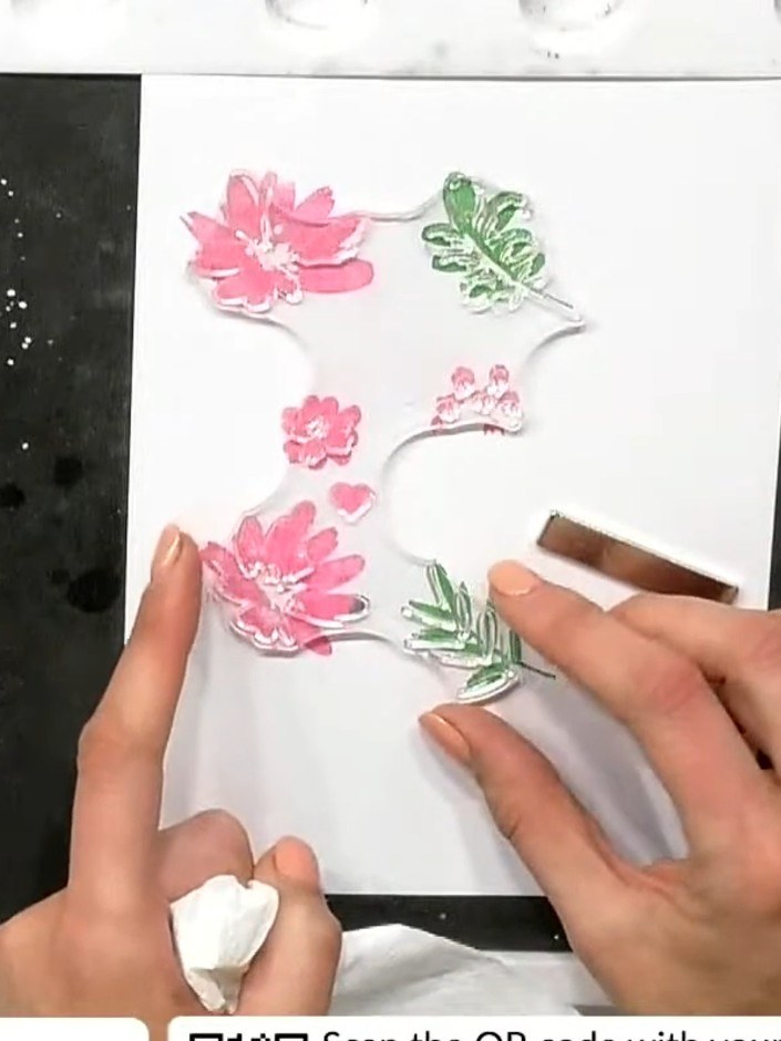 Step 5: Place the coordinating die over your stamped floral design. Run the layered piece through your die-cutting mac