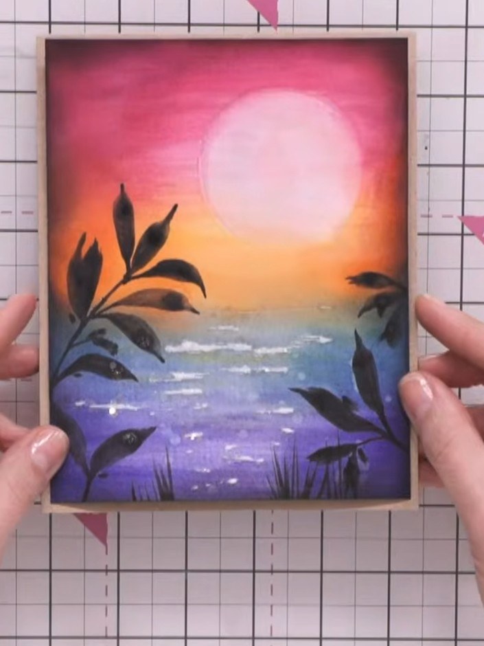 Sunset Landscape with Lifted Moon and Foliage - the finished project
