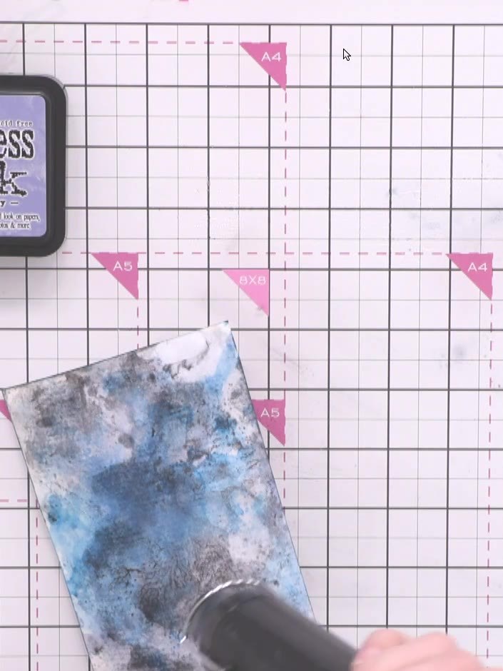 Step 9: Dry the inked cardstock thoroughly with a heat tool until it is completely dry before proceeding to die-cut.