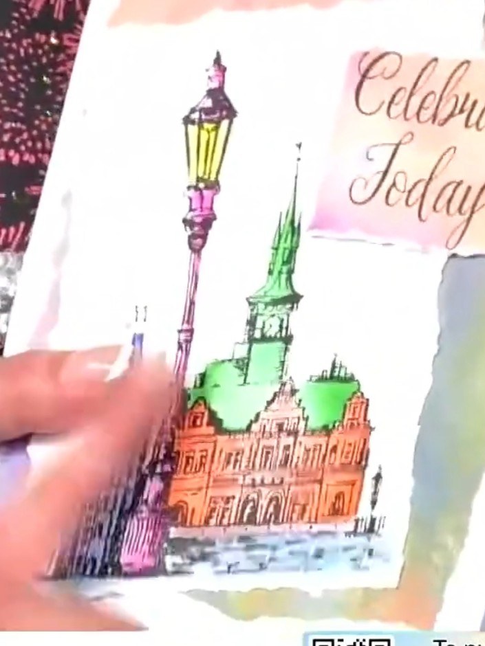 Step 3: Colour the stamped scene using your preferred medium. Try vibrant colours for a dramatic effect or subtle wash