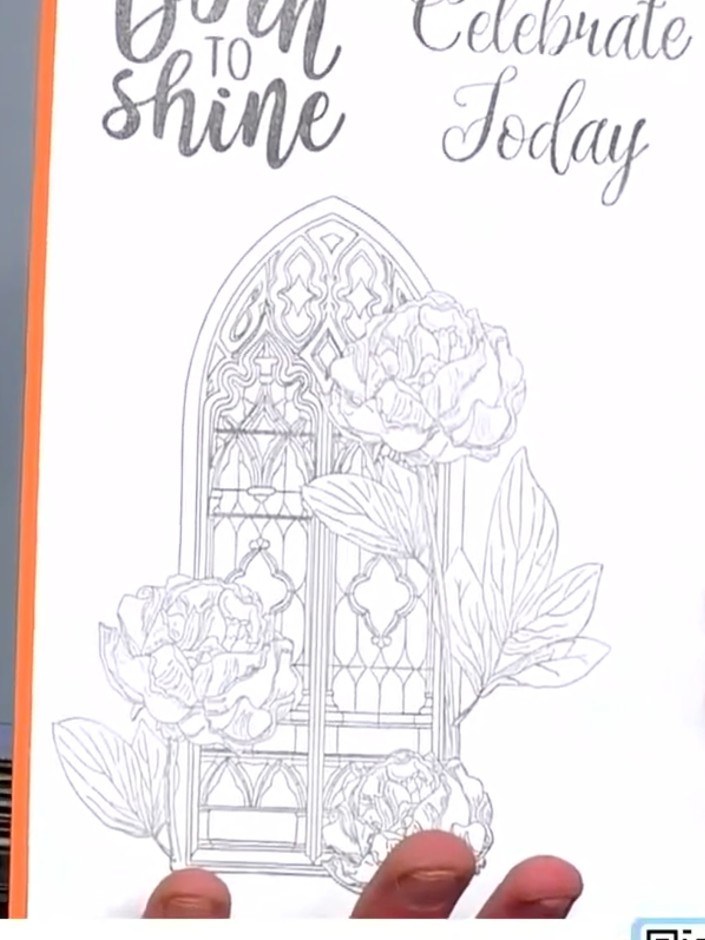 Step 1: Stamp the Stained Glass Flora design onto white card using black ink. Position the stamp carefully to ensure t