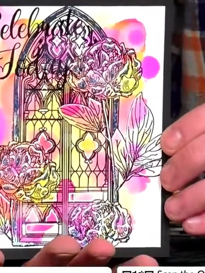 Step 2: Create colourful inky backgrounds on white cardstock using various ink pads in pink, yellow, and other bright 