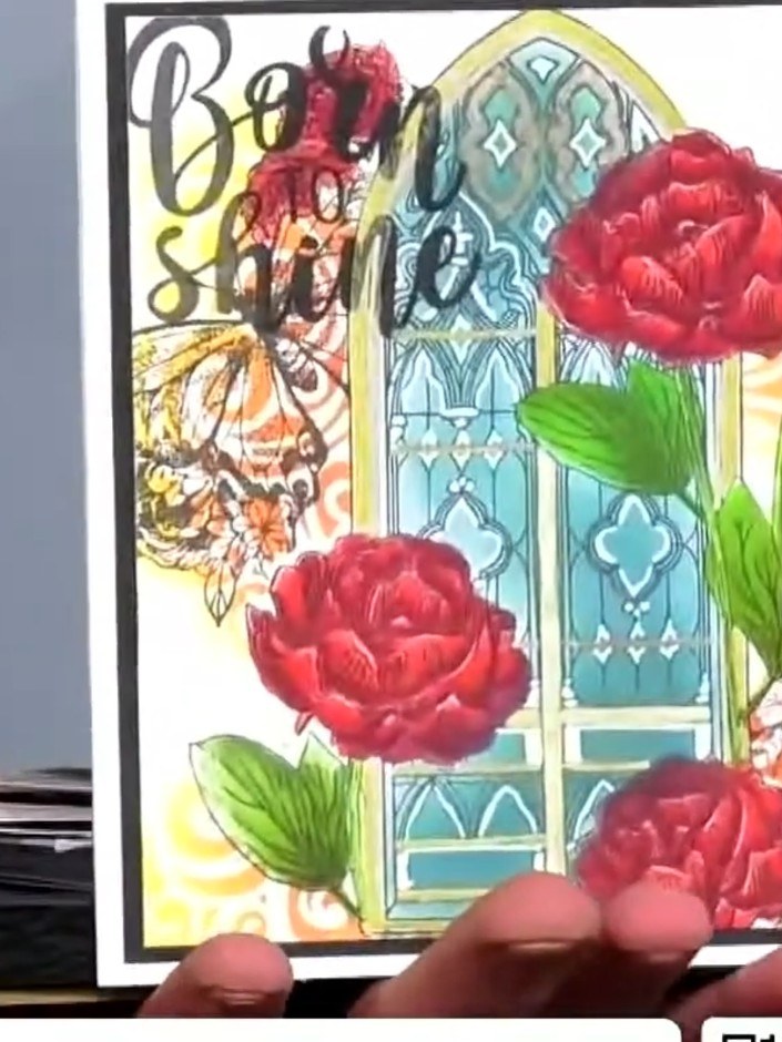 Step 3: For a shaker card variation, cut a piece of acetate to create a window. Layer the stamped and embossed panels 