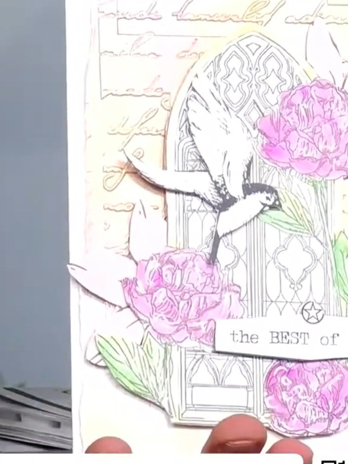 Step 4: Stamp different inky backgrounds onto white cardstock using various colours from the stamp set. Layer and buil