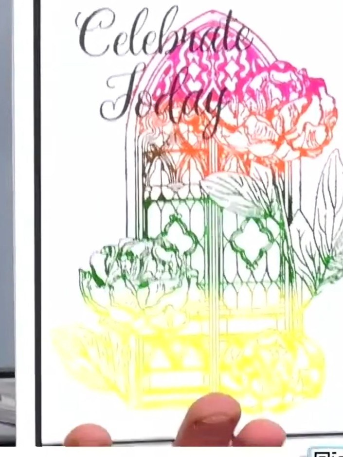 Step 5: Layer your stamped and coloured design onto coordinating cardstock. Use one of the 3D embossing folders to emb