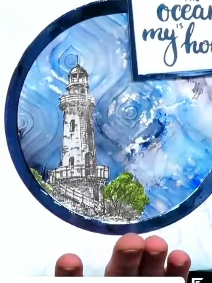 Step 5: Create additional coordinating pieces using the lighthouse stamp with different backgrounds. Stamp the image o
