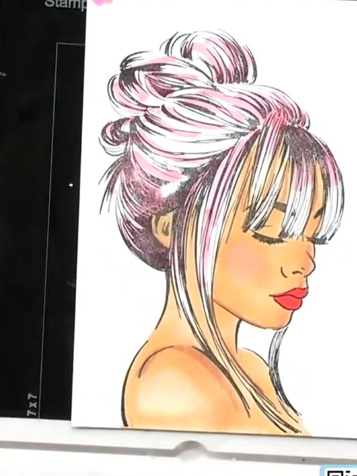 Tarjeta con retrato de niña Empower y detalles con pluma de gel - the finished project
