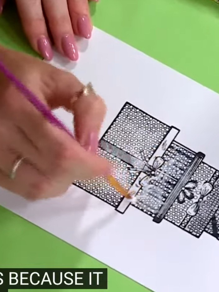 Step 4: Apply the included magic glue to the stamped areas where you want to place crystals. Use the stamp's guidance 