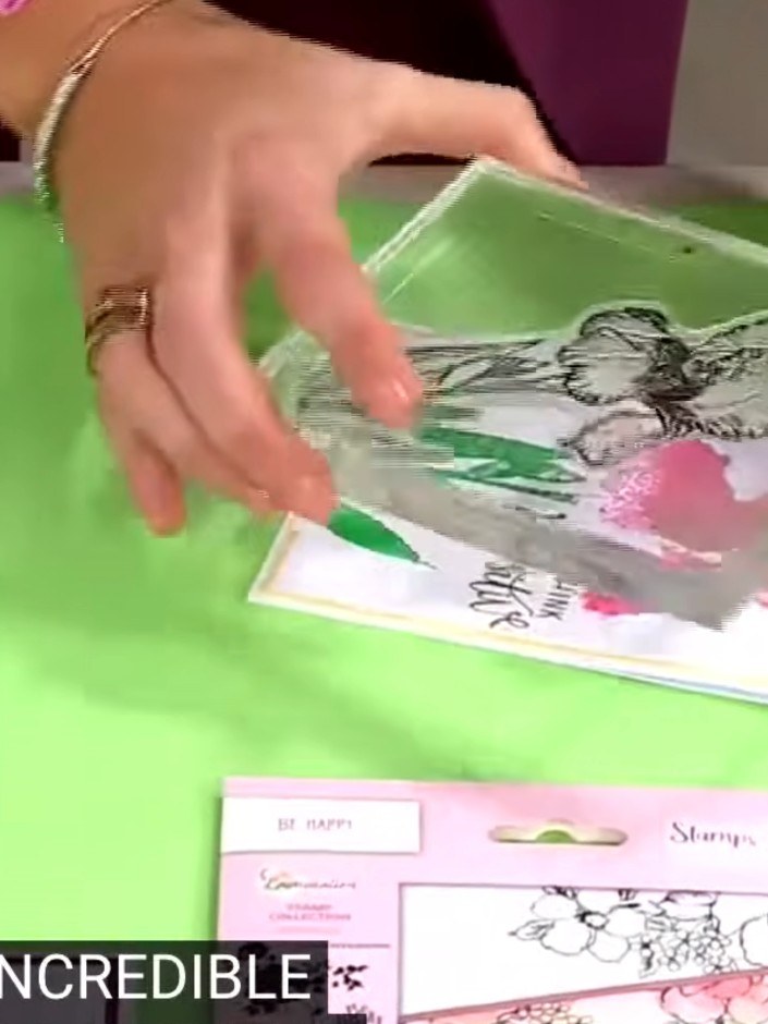 Step 1: Apply ink pad colour to the solid portion of the lamination stamp. Use orange, pink, and other shades to build