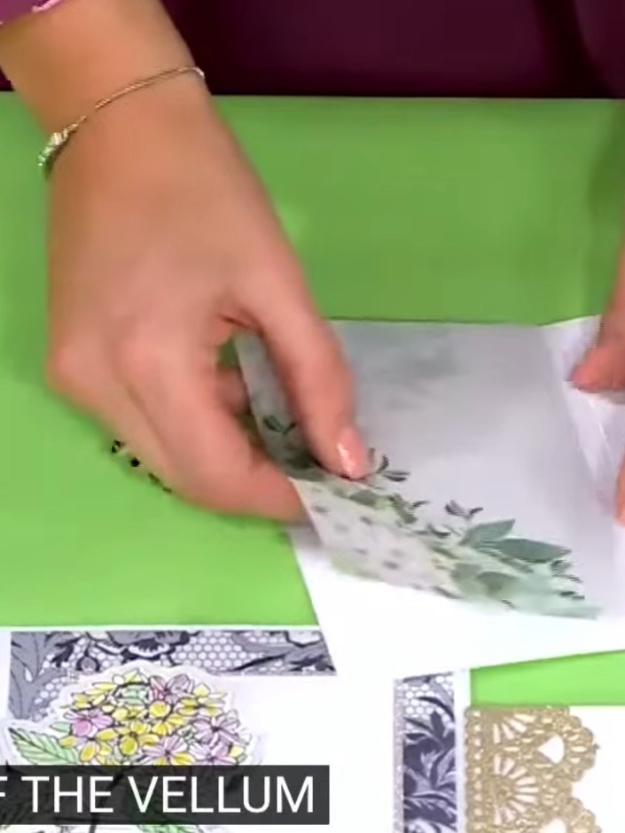 Step 5: Cut a second piece of vellum to fit inside the card. Adhere it to the inside front of the card as an insert la