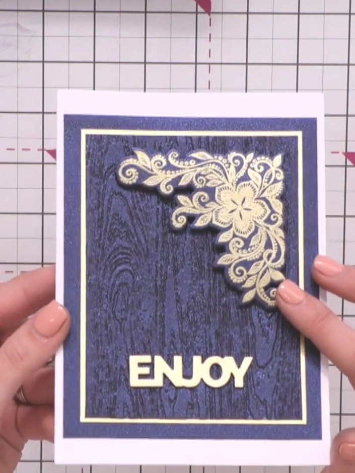 Step 2: Stamp the decorative corner design onto your card panel using the coordinating corner stamp from the Midnight 