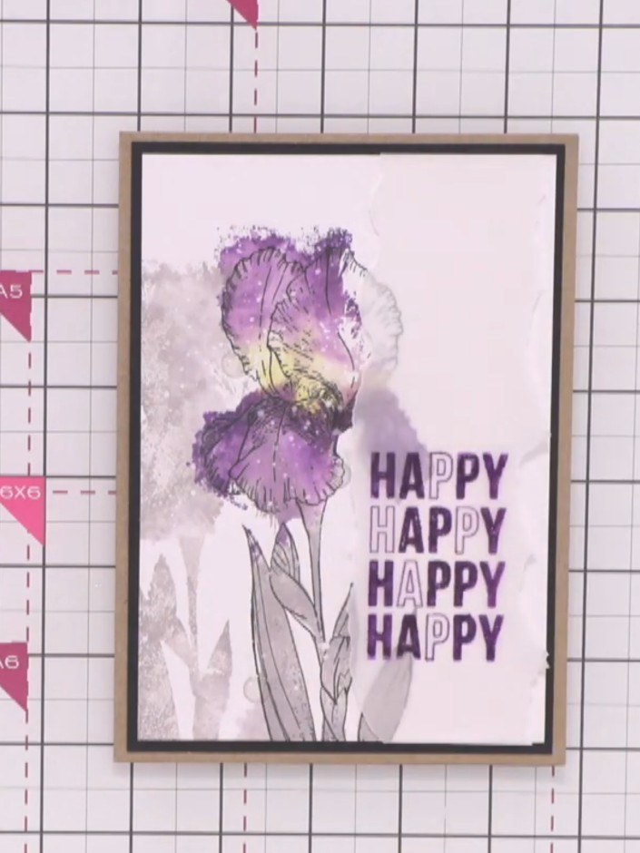 Step 6: Add a celebratory sentiment from the stamp set to complete your card design. Position the 'HAPPY HAPPY HAPPY H
