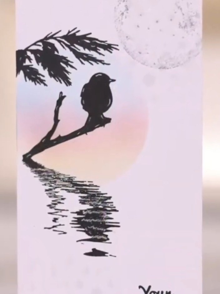 Tarjeta Time to Reflect de luna y agua con brillantina - the finished project