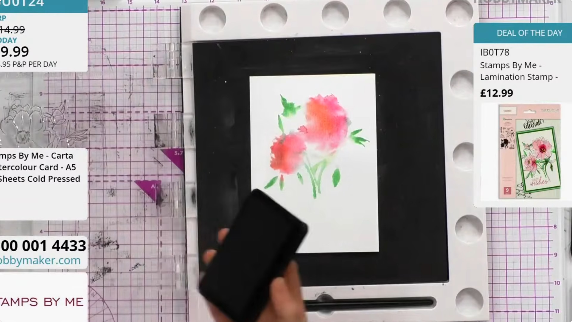 Step 7: Mount the completed watercolour floral panel onto a white card base using foam pads to add dimension and creat