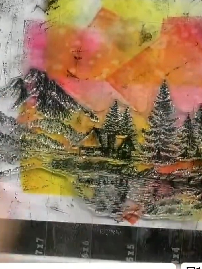 Step 8: Apply blue ink to the bottom reflection area of the background to create the appearance of water beneath the c