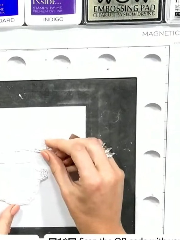 Step 1: Stamp the reflection tree image onto white cardstock using light grey ink to create a subtle watermark backgro