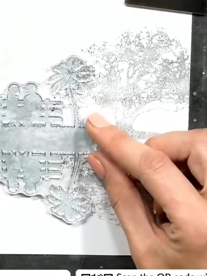 Step 3: Stamp the lady and gentleman silhouette in the foreground using jet black ink. Position the stamp on the lower
