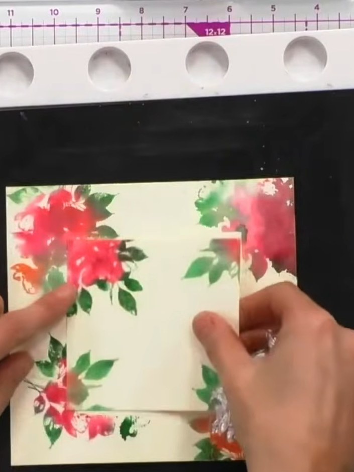 Step 7: Select a larger focal stamp from a different lamination set and stamp it in the centre of the card using black