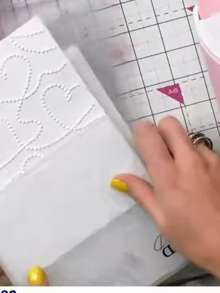 Step 3: Remove the embossed card from the first folder and place it into the second embossing folder (dripping hearts 