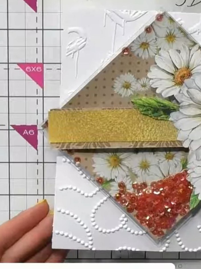 Tarjeta con embossing mitad y mitad con diseños combinados - the finished project
