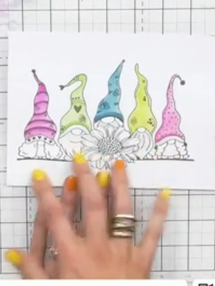 Step 1: Using the outer edge of the gnome die from the Stamps By Me Sunshine Gnomes coordinating dies, cut two card bl