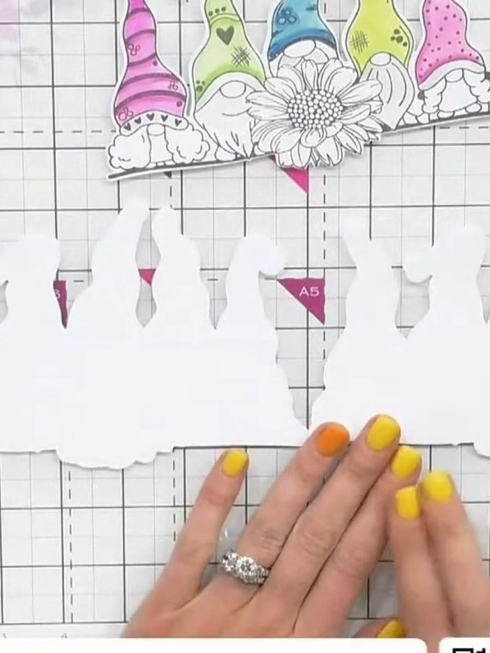 Step 5: Stamp the flower image from the Sunshine Gnomes stamp set onto white cardstock. Use the coordinating die to cu