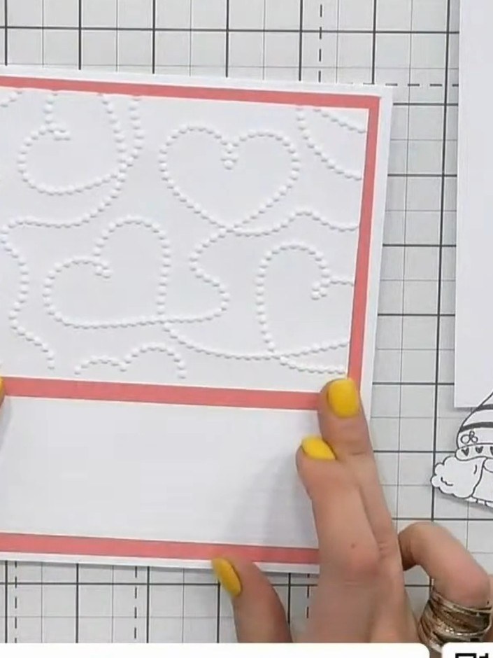 Step 5: Cut a piece of pink cardstock slightly smaller than your card base to create a mat layer behind the embossed p