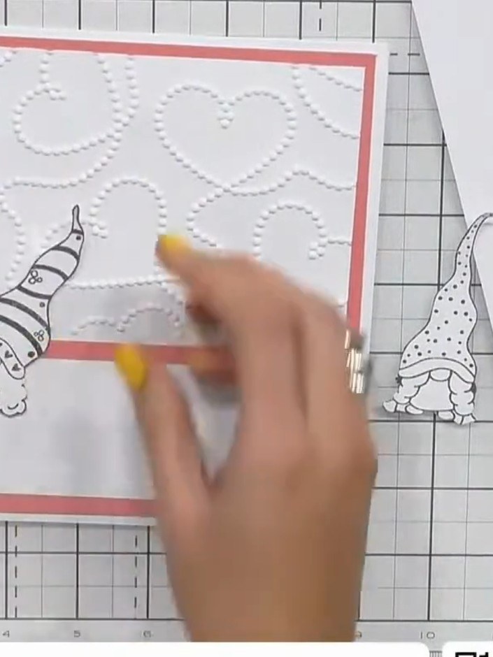Step 6: Stamp the gnome designs from the Sunshine Gnomes stamp set onto the embossed card panel. Position the gnomes i