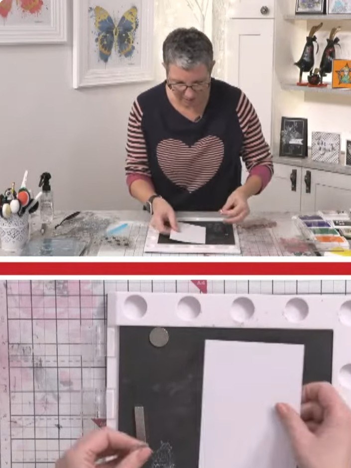 Step 1: Estampa la imagen que elegiste con tinta negra sobre cartulina blanca. Position the stamp on your stamping platform or wo